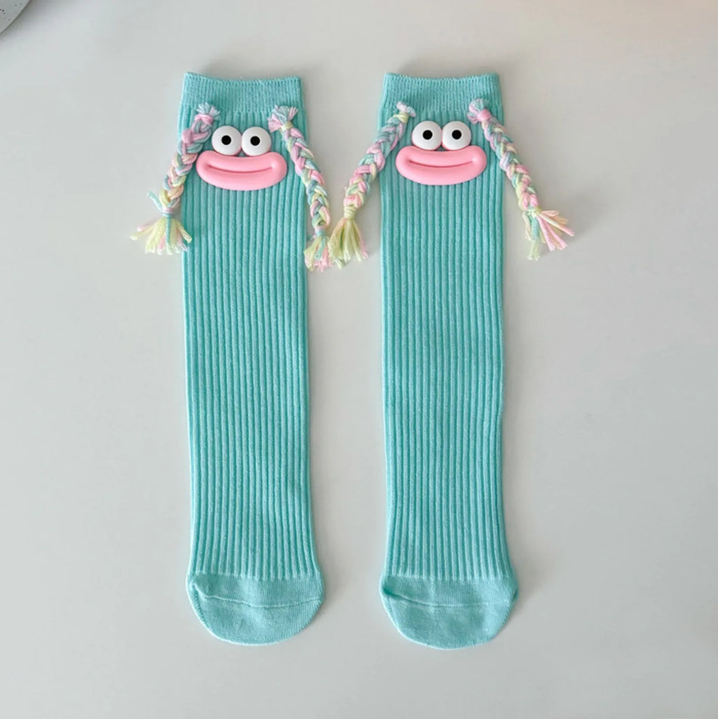 Sweet Girl Mid Length Kawaii Cartoon Colorful Big Mouth Braids Funny Long Socks Princess Baby Kids Cute Over Knee High Stockings