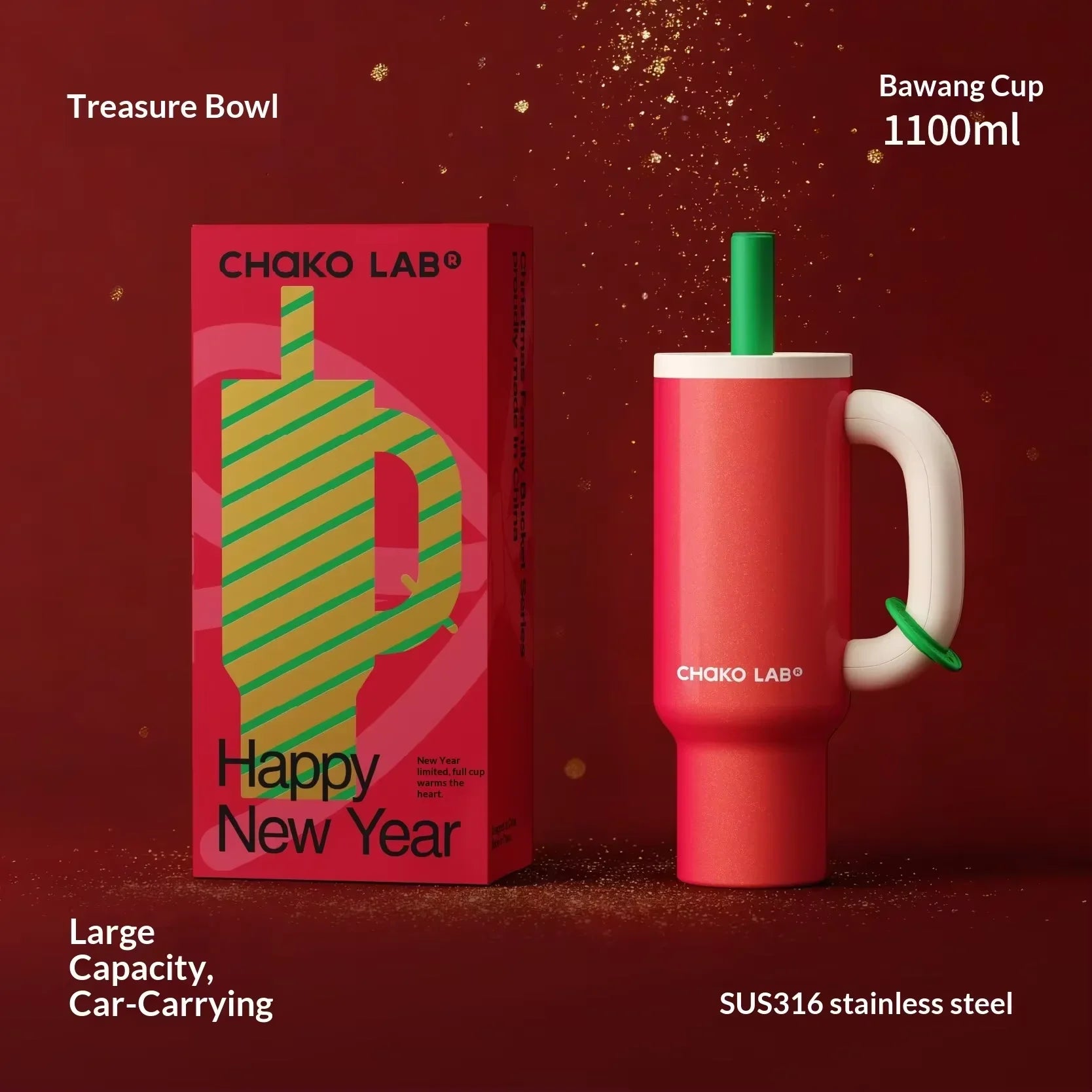 Chakolab 1050ML Large Capacity Straw Thermos Cup 316 Stainless Steel Camping Coffee Cups Portable Outdoor Water Glasses