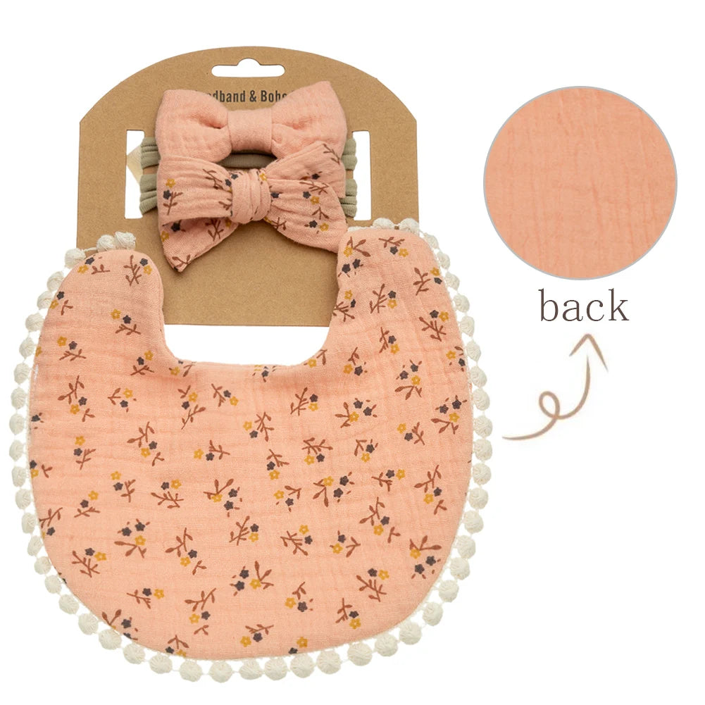 3pcs Baby Flower Bib & Headband Set