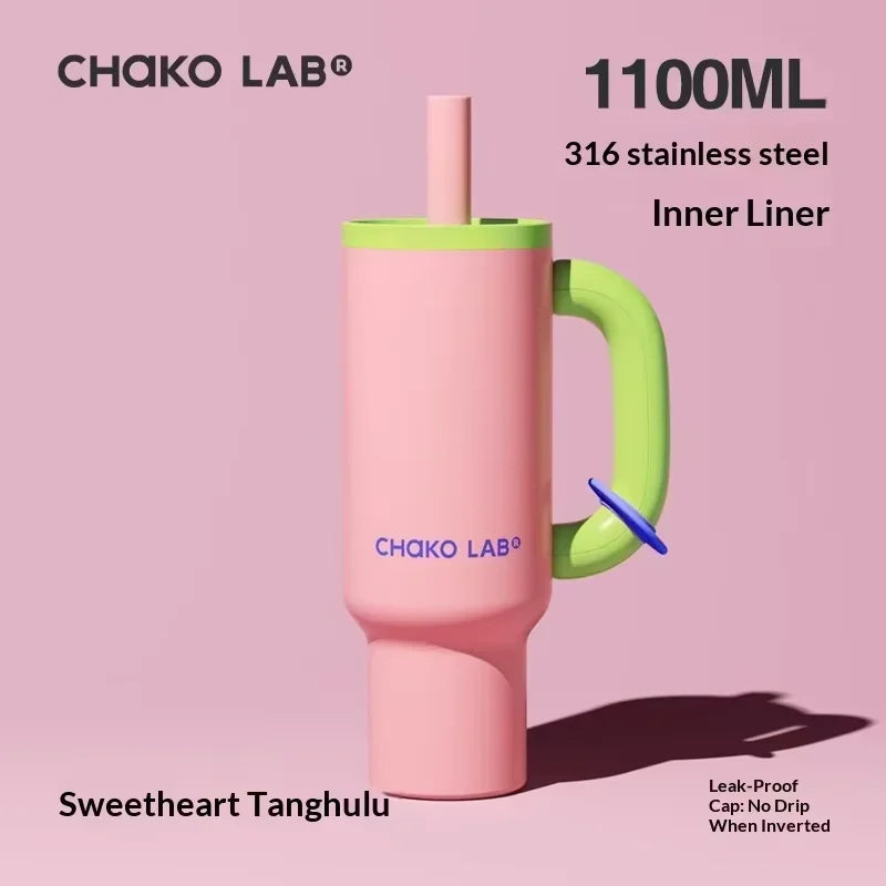 Chakolab 1050ML Large Capacity Straw Thermos Cup 316 Stainless Steel Camping Coffee Cups Portable Outdoor Water Glasses