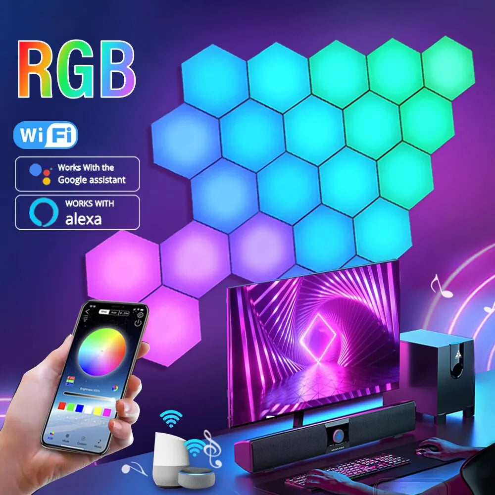 RGB Intelligent Hexagonal Wall Lamp Color changing