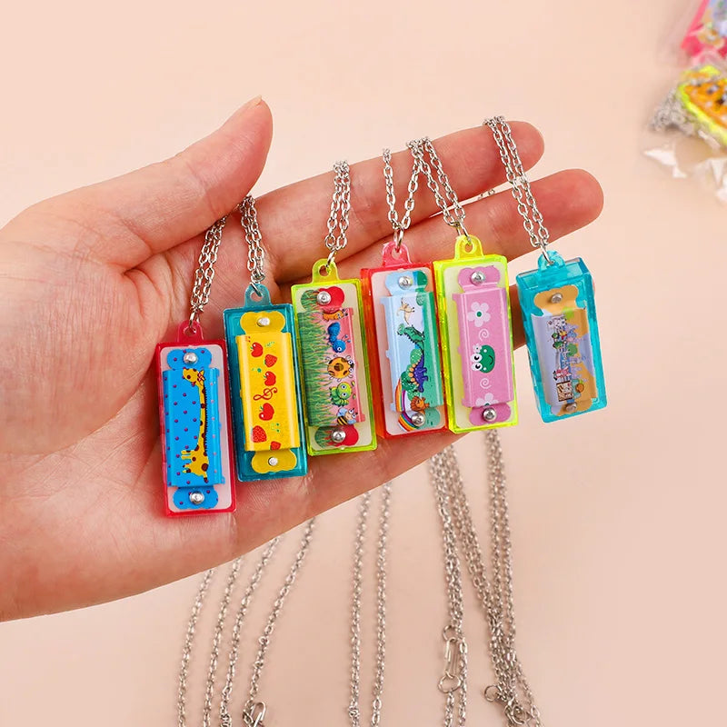 10/20Pcs Cartoon Mini Harmonica with Necklace Musical Toys for Kids Gifts