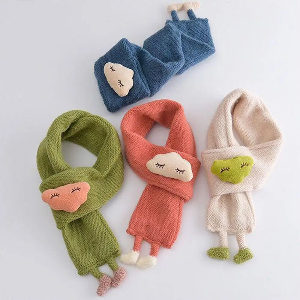 Soft, warm cartoon knit scarf for kids, thick, cozy, and perfect for autumn and winter.