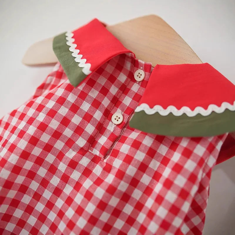 Cute Watermelon Check Summer Dress for Girls
