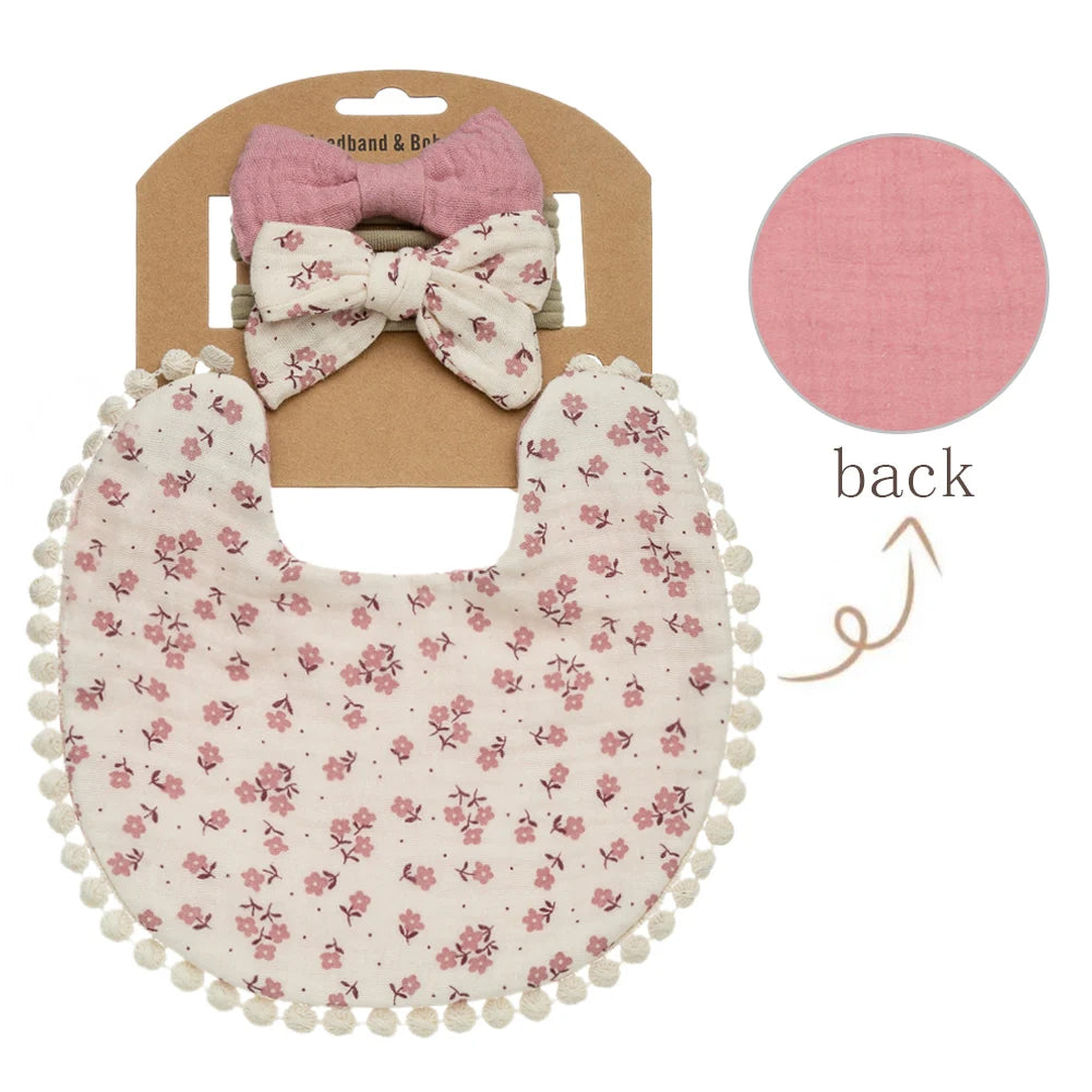 3pcs Baby Flower Bib & Headband Set