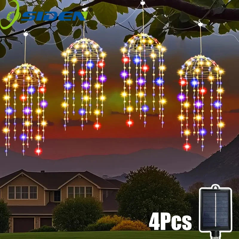 4pcs Solar Hanging Jellyfish Lights 8 Modes Waterproof LED Outdoor