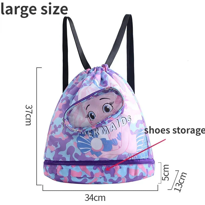 Waterproof Swimming Bag for Kids, Wet Dry Clothes with Shoes Goggles Storage