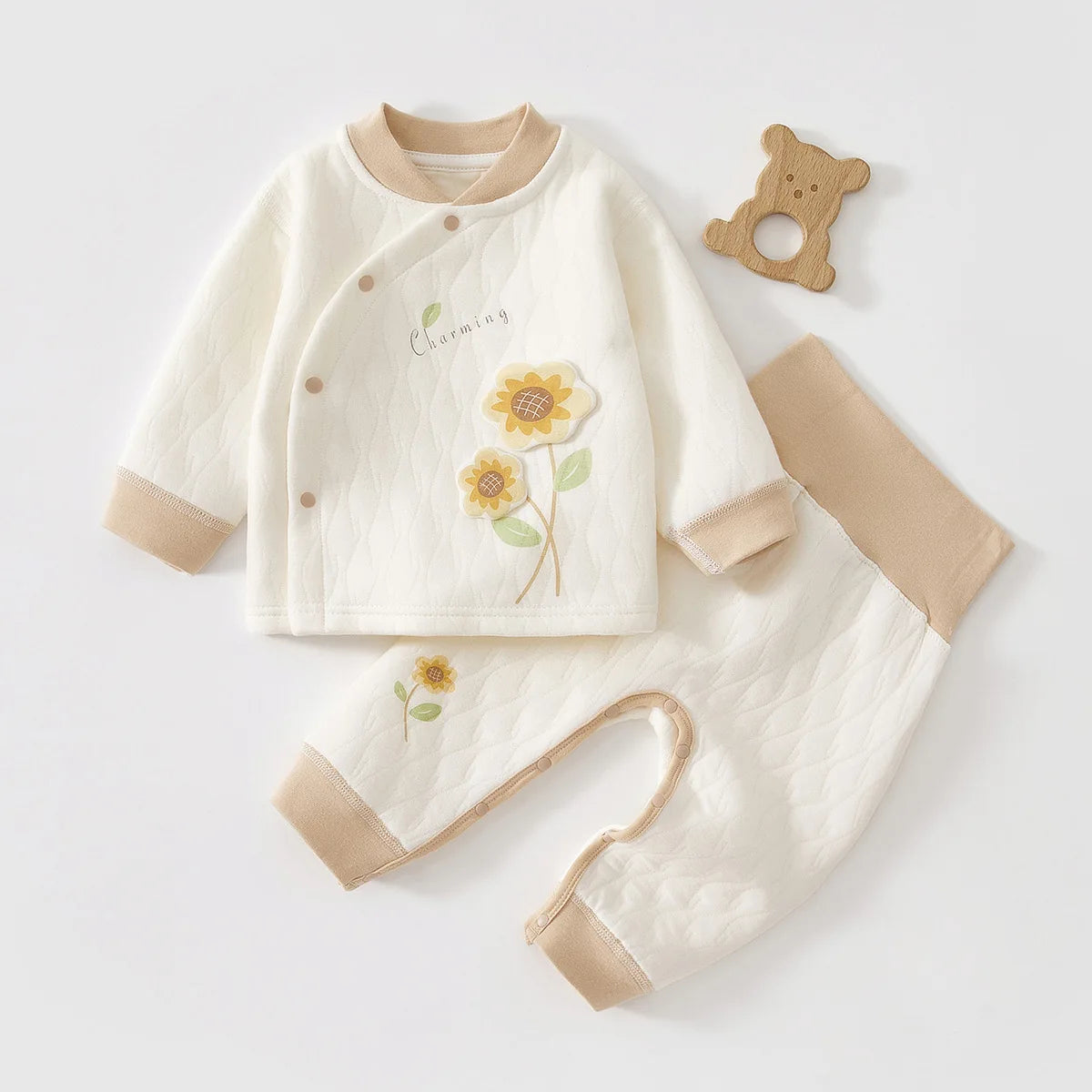 Baby Warm Cotton Top & High-Waist Pants Set